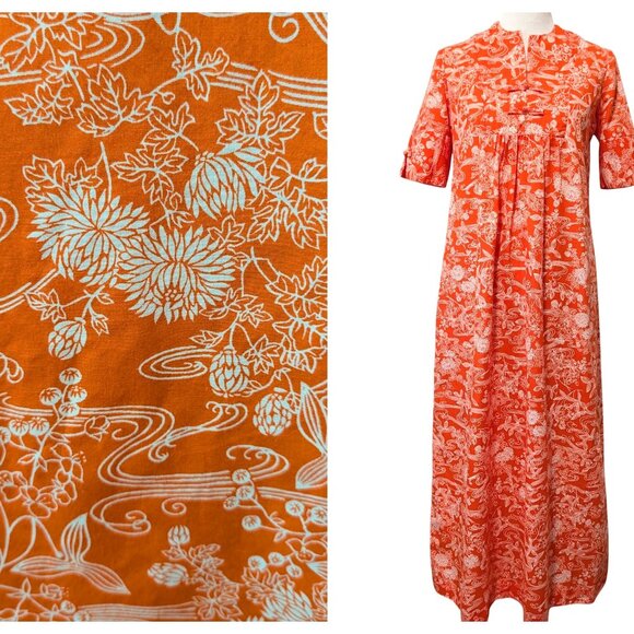 Vintage Mei Jan Of Hawaii Womens Size 10 Orange Aloha Tropical S/S Pocket Dress - Picture 1 of 12